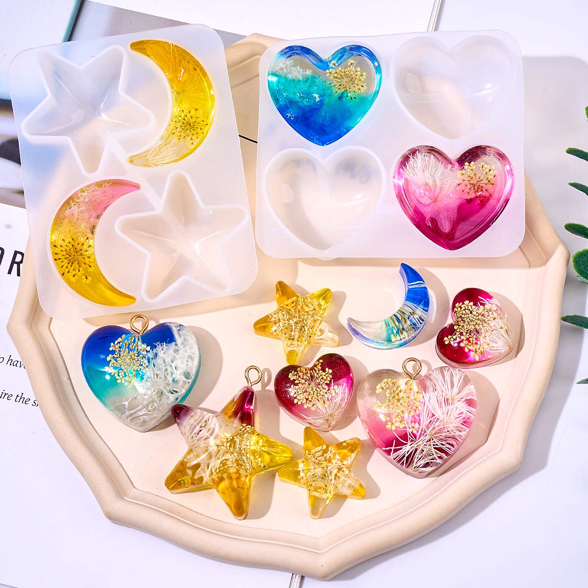 Resin Art Mould - Cetakan Silikon Liontin Bintang Bulan Hati