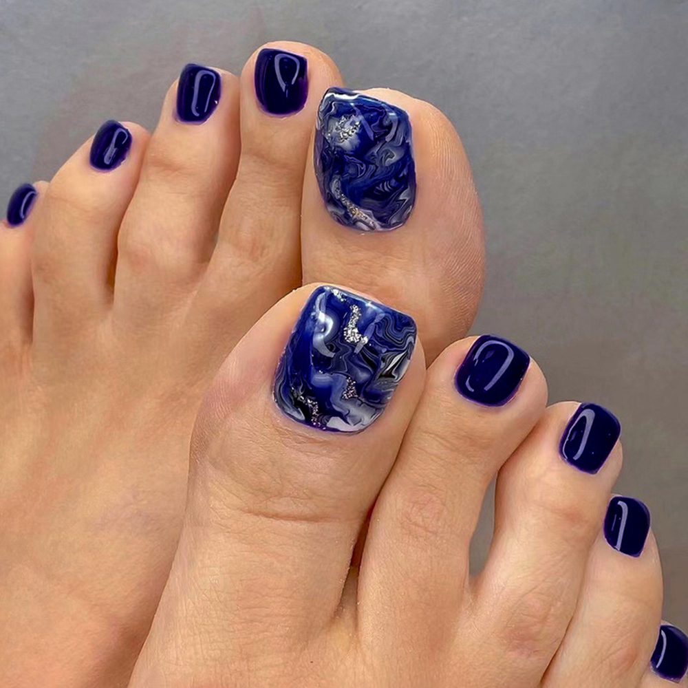 Resin Art And Deco - 24 Buah Kuku Kaki Palsu Biru