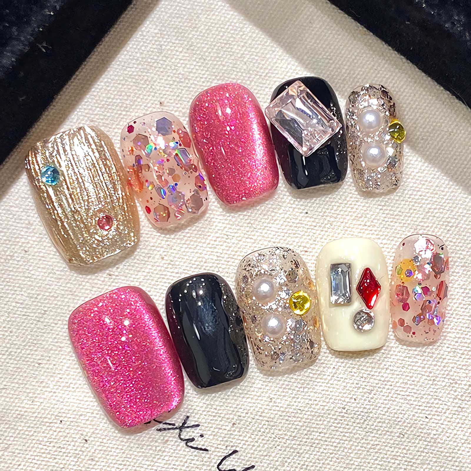 Resin Art And Deco - Buatan tangan Tekan pada kuku Glitter