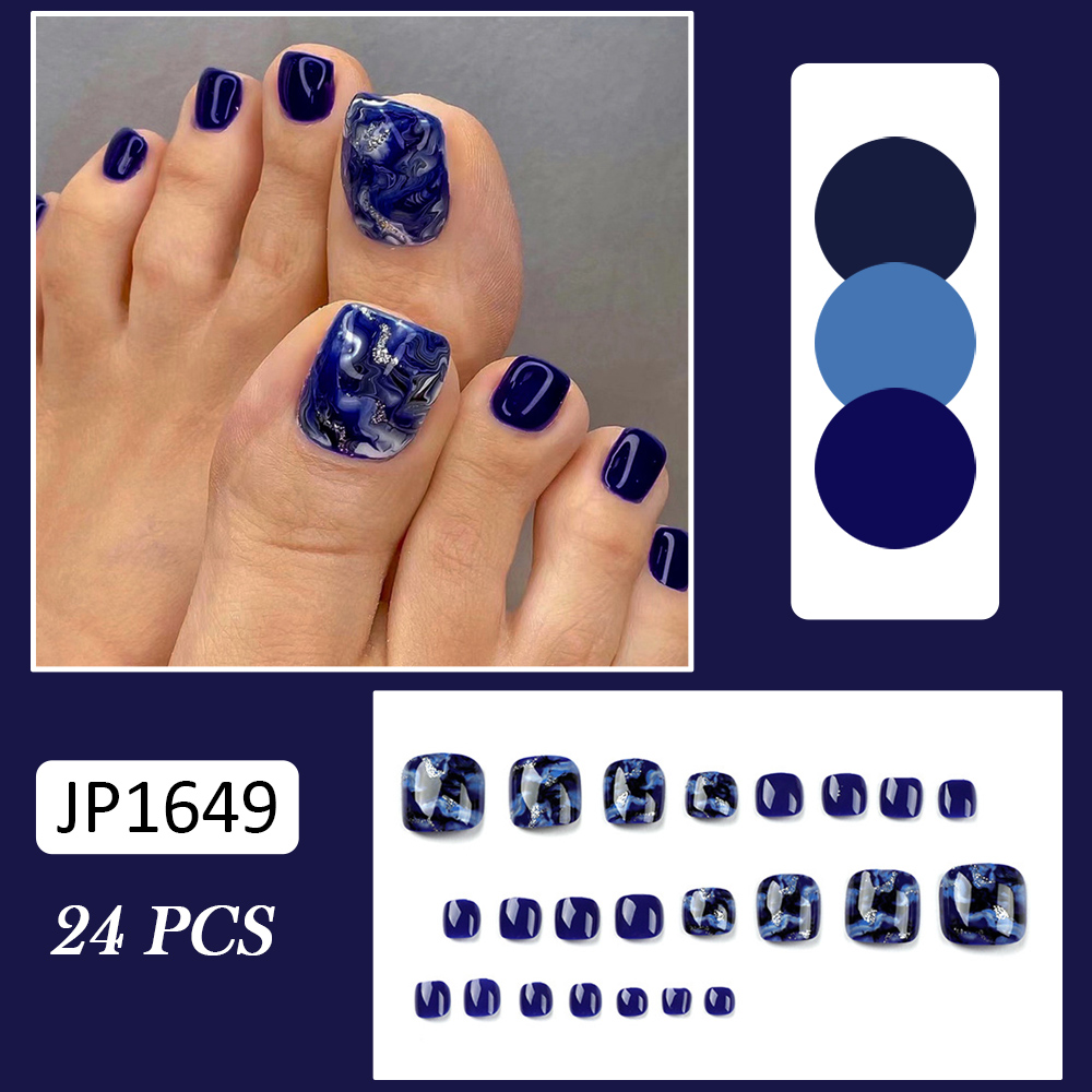 24 Buah Kuku Kaki Palsu Biru M - Resin Art And Deco ulasan dan harga